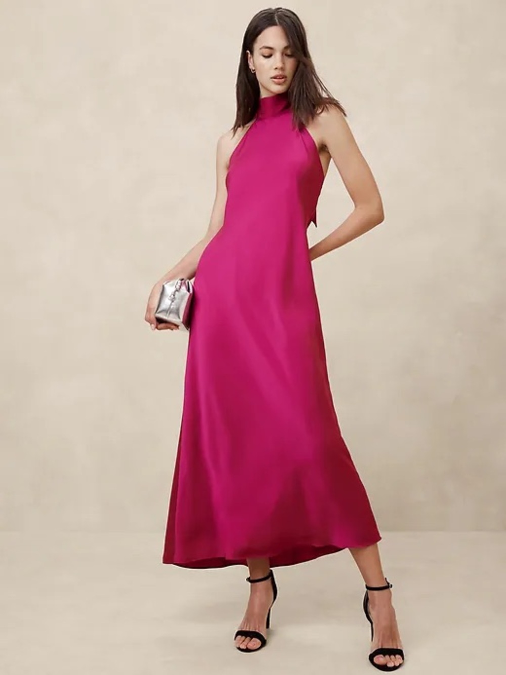Banana Republic Fuchsia Silky Open Back Maxi Dress